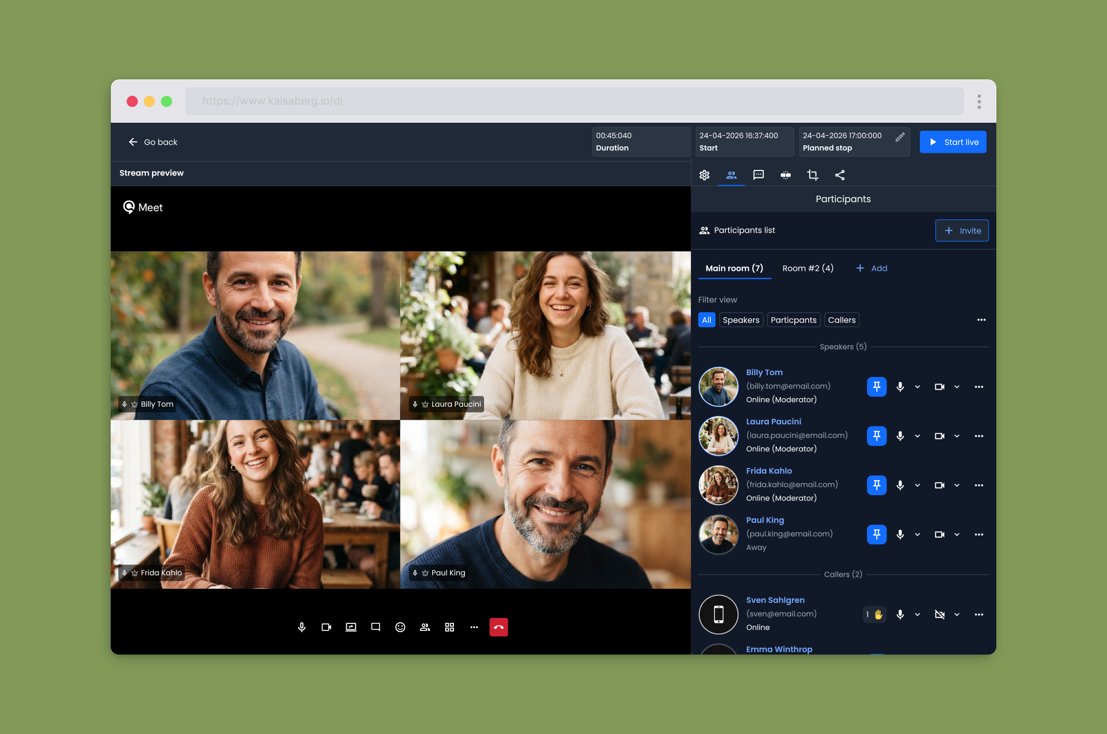 Operator view in the Live Manager